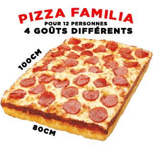 De Pizza Familia is 1 meter bij 80 centimeter groot